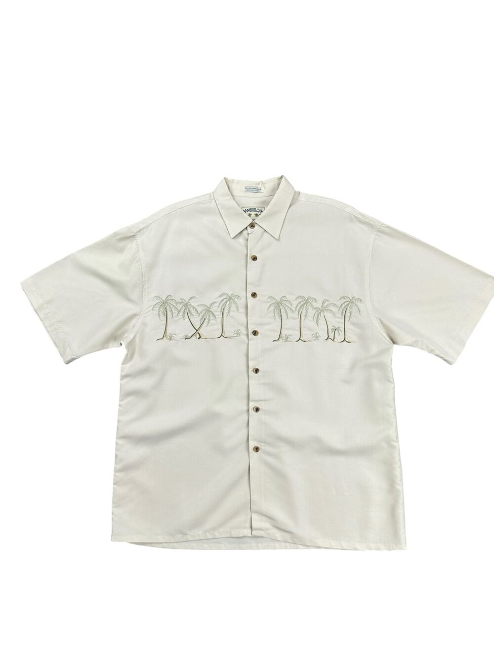 Bamboo Cay Hawaiian Tropical Palms Short Sleeve Button Down in Cream — Size L